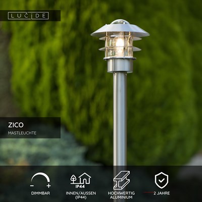 Lucide ZICO - Mastleuchte - Ø 21,8 cm - 1xE27 - IP44 - Chrom Matt